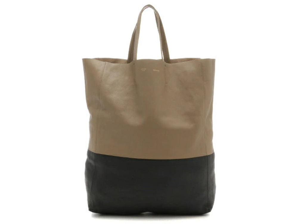 Celine Cabas Tote Bag Bicolor Lambskin Beige Cream x Black